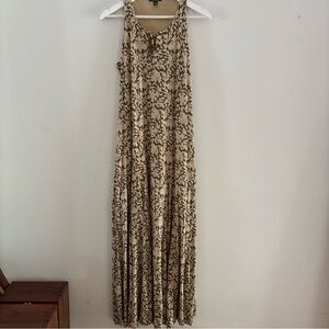 LRL Ralph Lauren Jeans Co Sz Large Lined Maxi Dress Olive Beige Lace-Up Boho